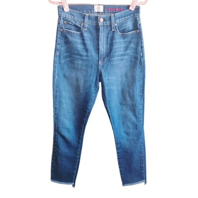 AO.LA alice + olivia High Rise Ankle Straight Jeans Medium Wash Fray Hem 27