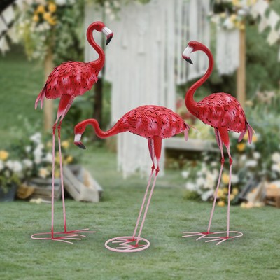 3* Flamingo Garden Statues Crane Sculpture Red Heron Outdoor Yard Decor Standing