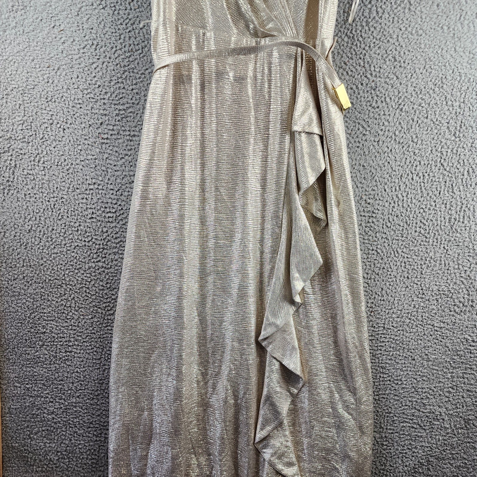 Ralph Lauren Metallic Flutter Sleeves Evening Dress Women 14 Gold V-Neck - Picture 6 of 18