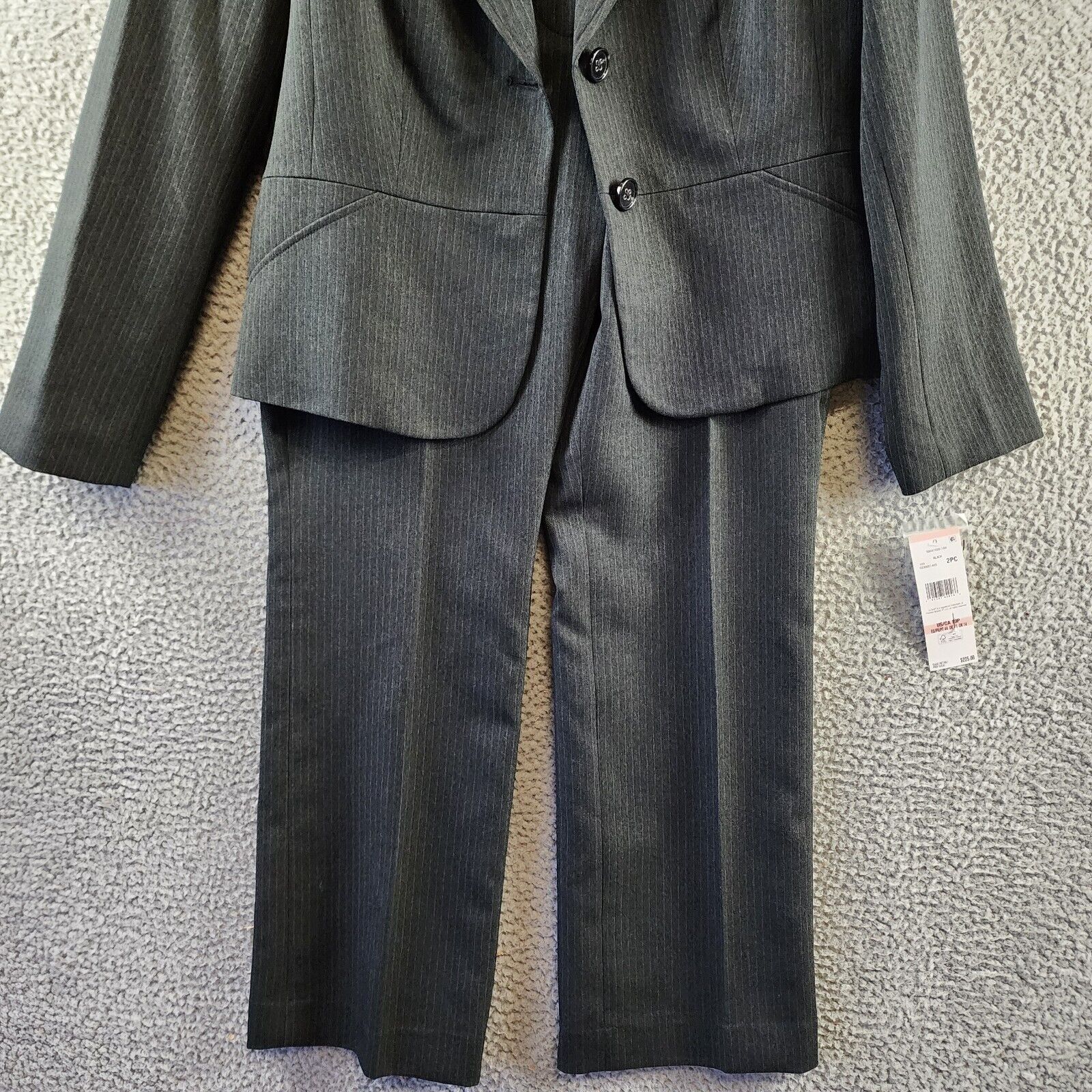Le Suit Petite Two-Button Pinstriped Pantsuit Women's 10P Black Single Breasted - Picture 3 of 18