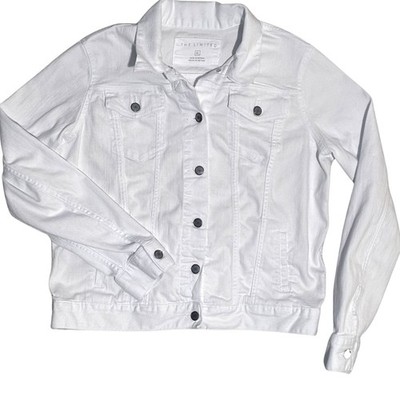 The Limited Denim Jacket Womens XL White Ivory Jean Button Front Stretch Classic