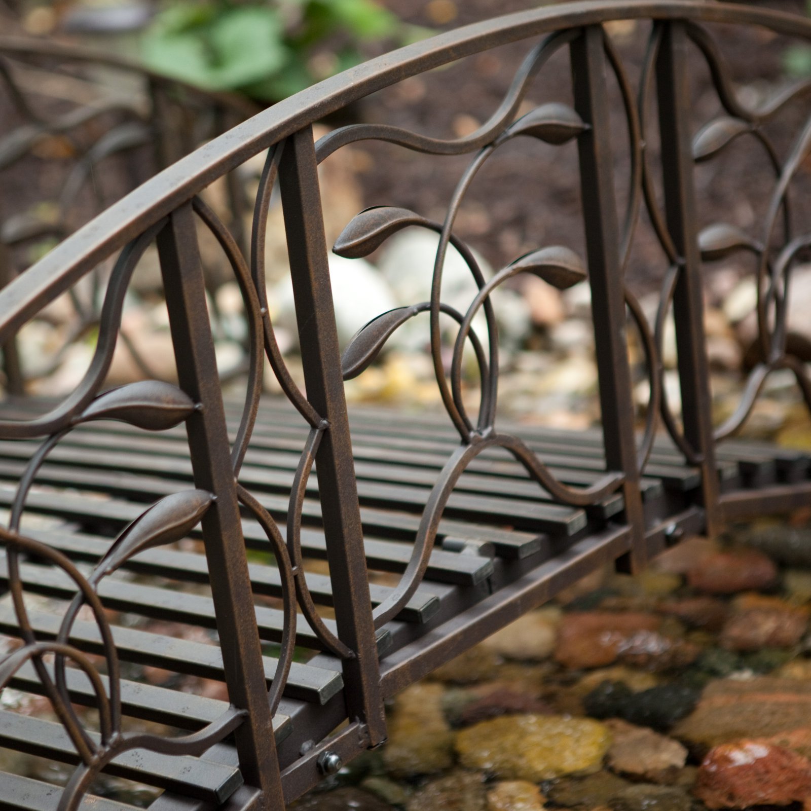 Weathered Black Finish Metal 8 Foot Garden Bridge Outdoor Yard Lawn Landscaping