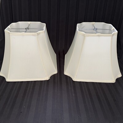 Pair Vintage Rectangular Shape Lamp Shades~Off-White ~10'' tall-Nice