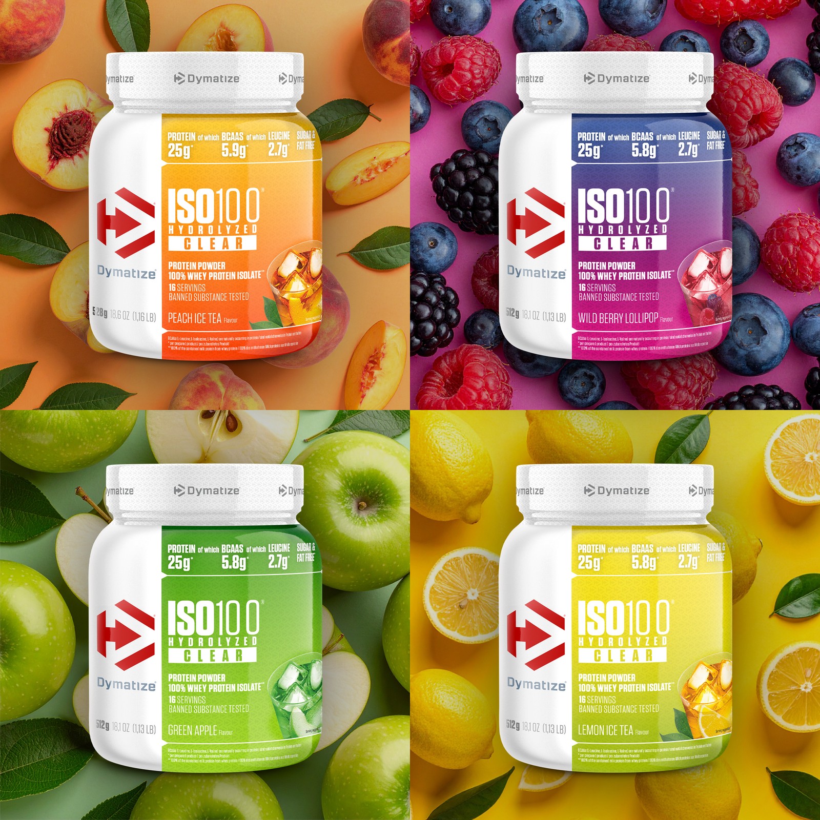 Dymatize ISO 100 Hydrolized Clear Green Apple 512g Whey Protein Pulver - Bild 5 von 6