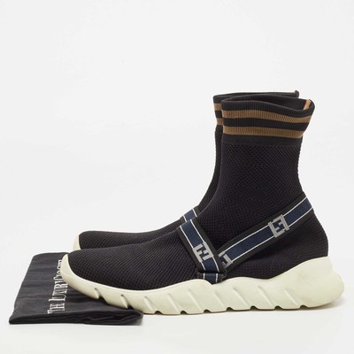 Fendi Black Knit Fabric High Top Sock Sneakers Size 43