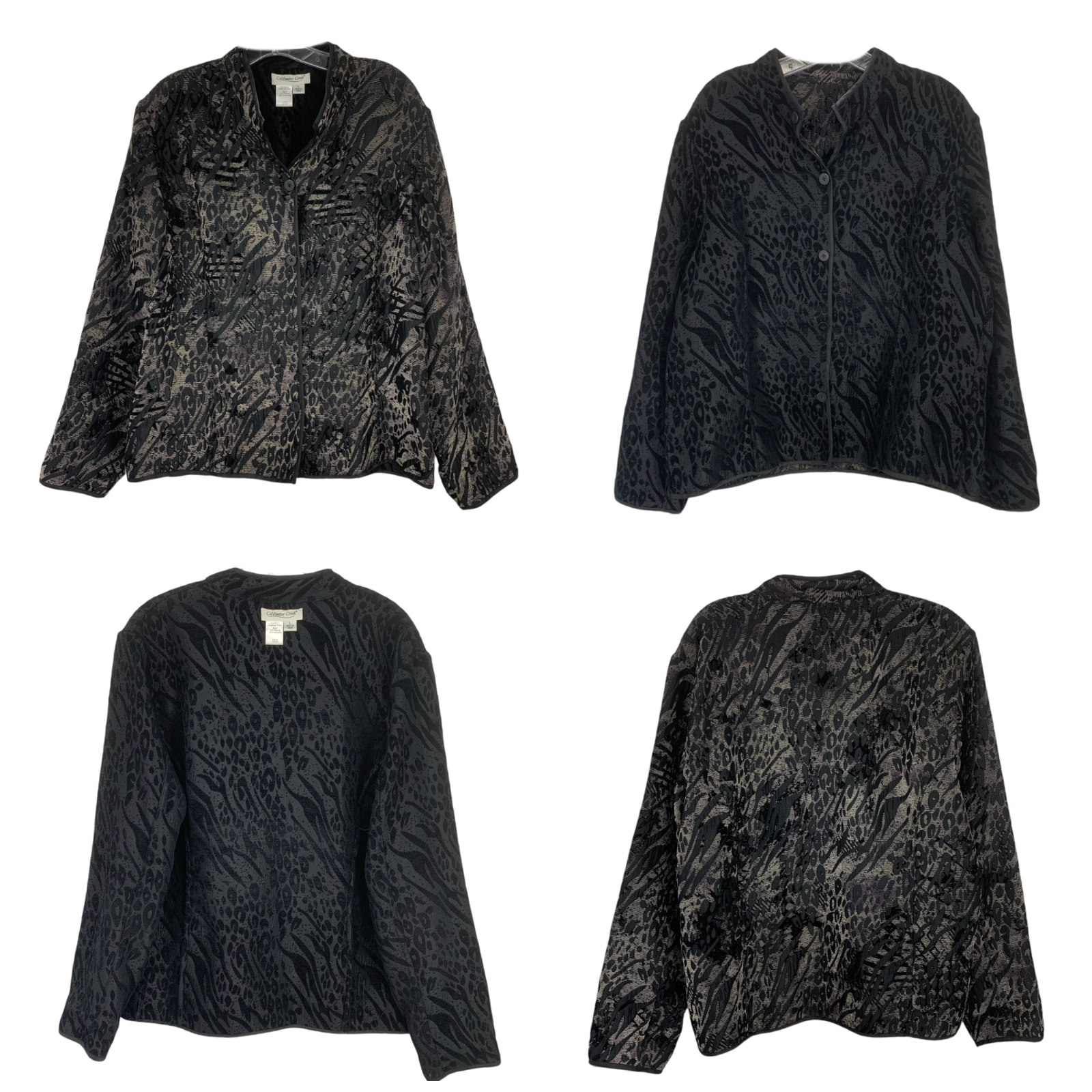 Coldwater Creek Sz L Animal Print Jacquard Silver/Black Reversible Jacket Topper