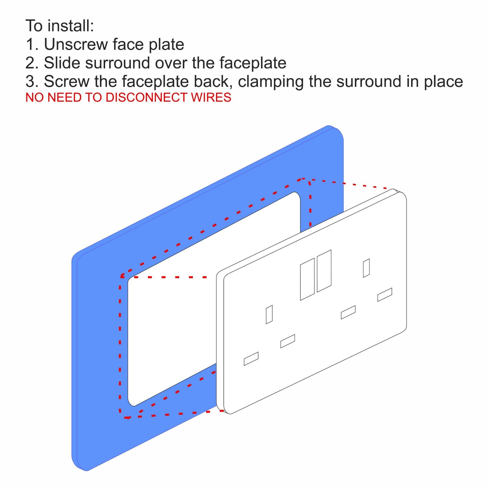 Single, Double Light Plug Socket Switch Surround Acrylic Finger Plate