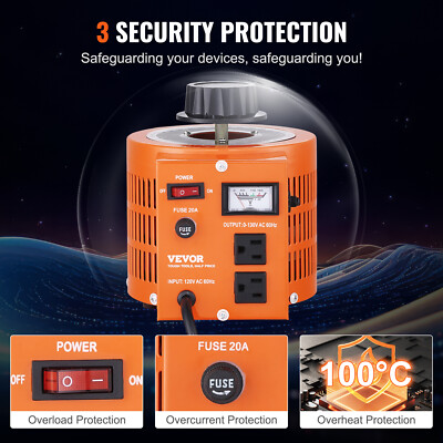 VEVOR 20Amp Variac Transformer Variable AC Voltage Regulator 2000VA 0-130V