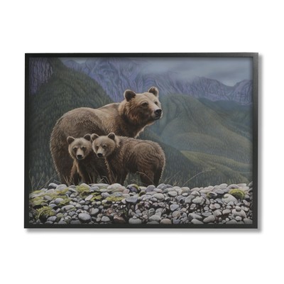 Bear Family Mountain Landscape Black Framed Giclee Art Design by Clinton Jammer