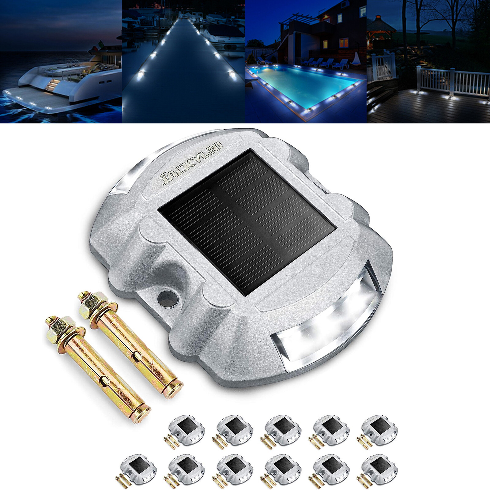 12x Solar Driveway Marker Lights Aluminium Solar DockLights w/ Switch Waterproof