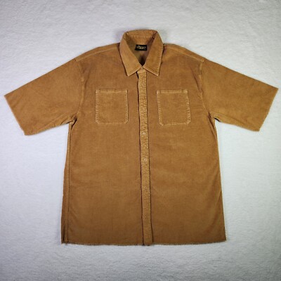 Drew House Corduroy Shirt Large Brown Oversized Short Sleeve Made In USA Unisex 
