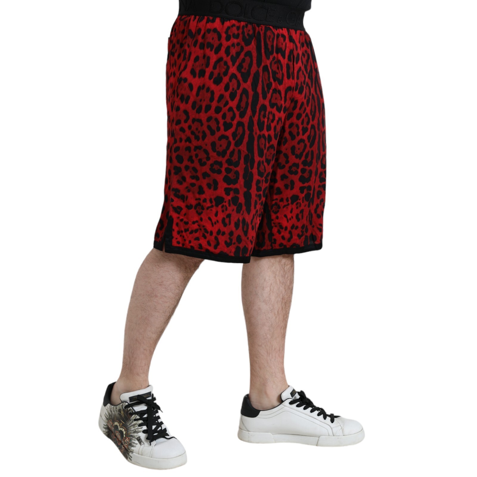 Pre-owned Dolce & Gabbana Shorts Red Leopard Print Viscose Bermuda Men It50/w36/l 900usd