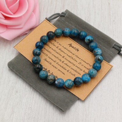APATITE Bracelet Stretch Handmade +Gift Bag & Card Crystal Chakra Gemstone 6/8mm