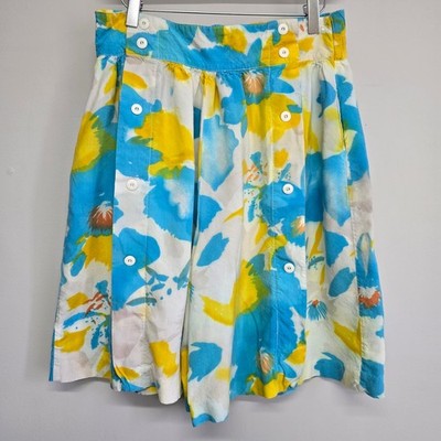 Vtg Dorlene Floral Shorts Women 16 (Medium) Blue Yellow Watercolor High Waist