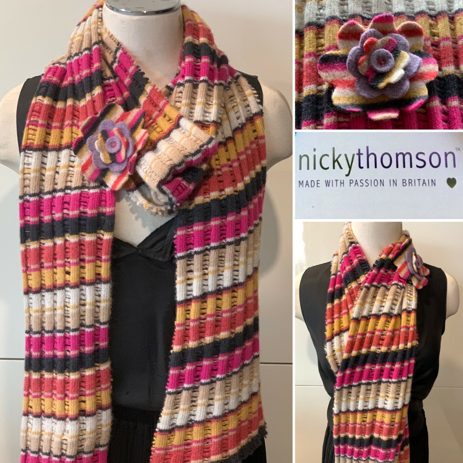 [NOTHING WRITTEN] CLASSIC LAMBSWOOL ANGORA スカーフ★24AW★ NICKY THOMSON England Lambswool & Angora Striped with Flower