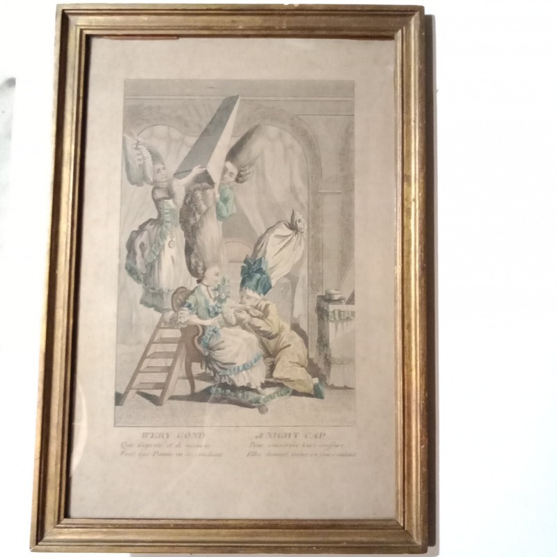 Mode Rococo Coiffure Perruque Cadre Gravure Xviiie Caricature Rare