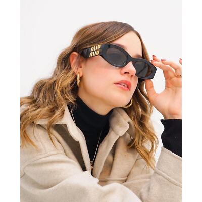 Pre-owned Miu Miu Sunglasses Mu 11ws 1ab5s0 Black Gold Dark Grey Lens Women Authentic In Gray