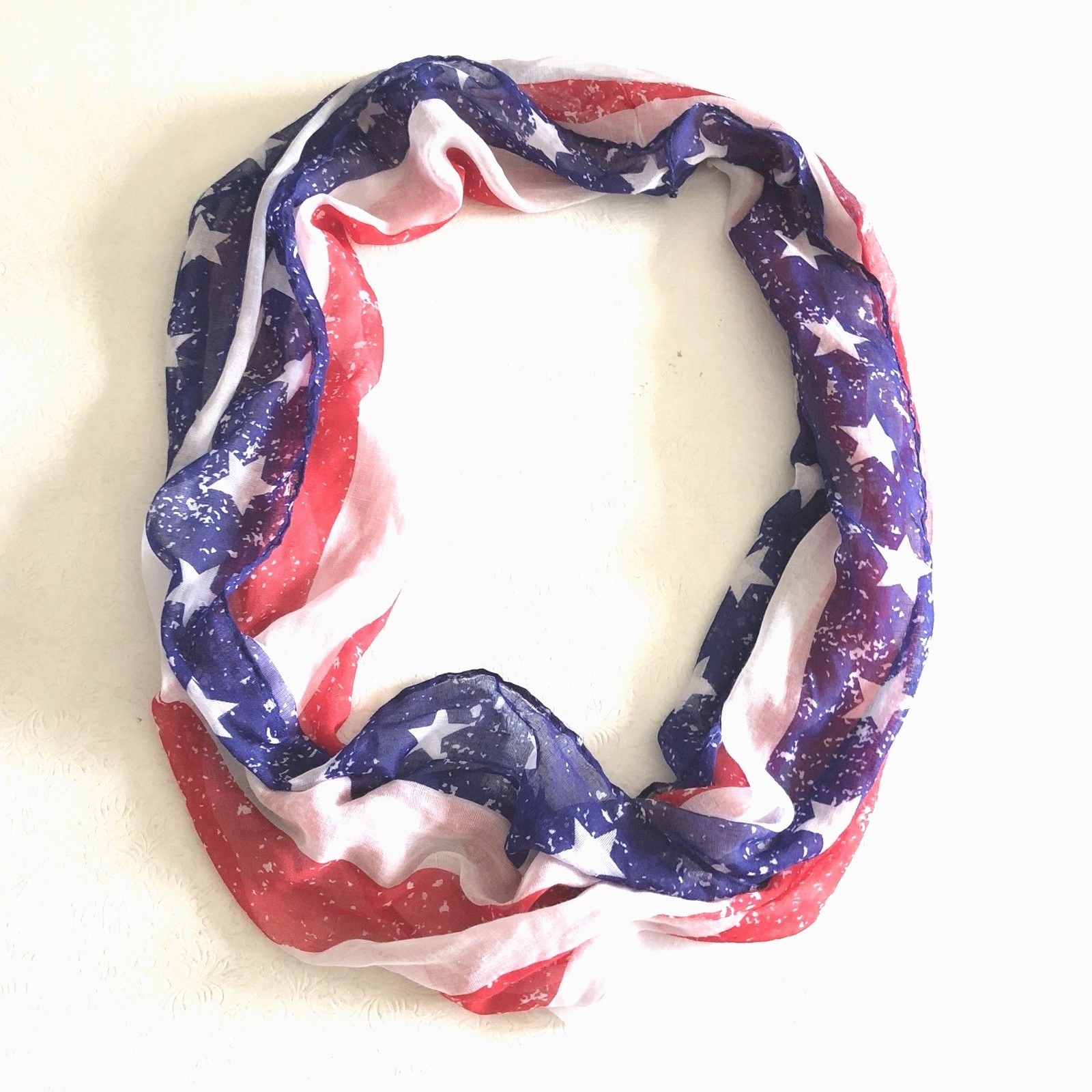 American Flag Patriotic Infinity Scarf Stars Stripes Sheer Lightweight One Size