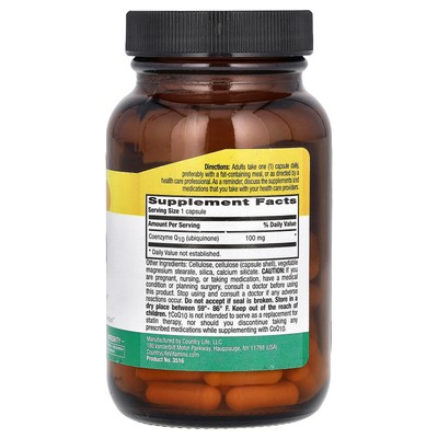 Country Life CoQ10 100 mg 60 Vegan Caps Gluten-Free, GMP Quality Assured,