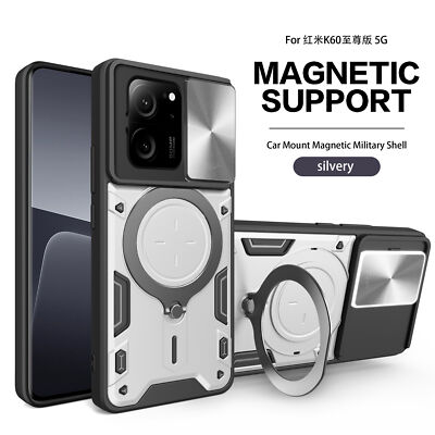 For Xiaomi 13T Pro Luxury Armor Slide Lens Camera Cover Magnetic Support Case