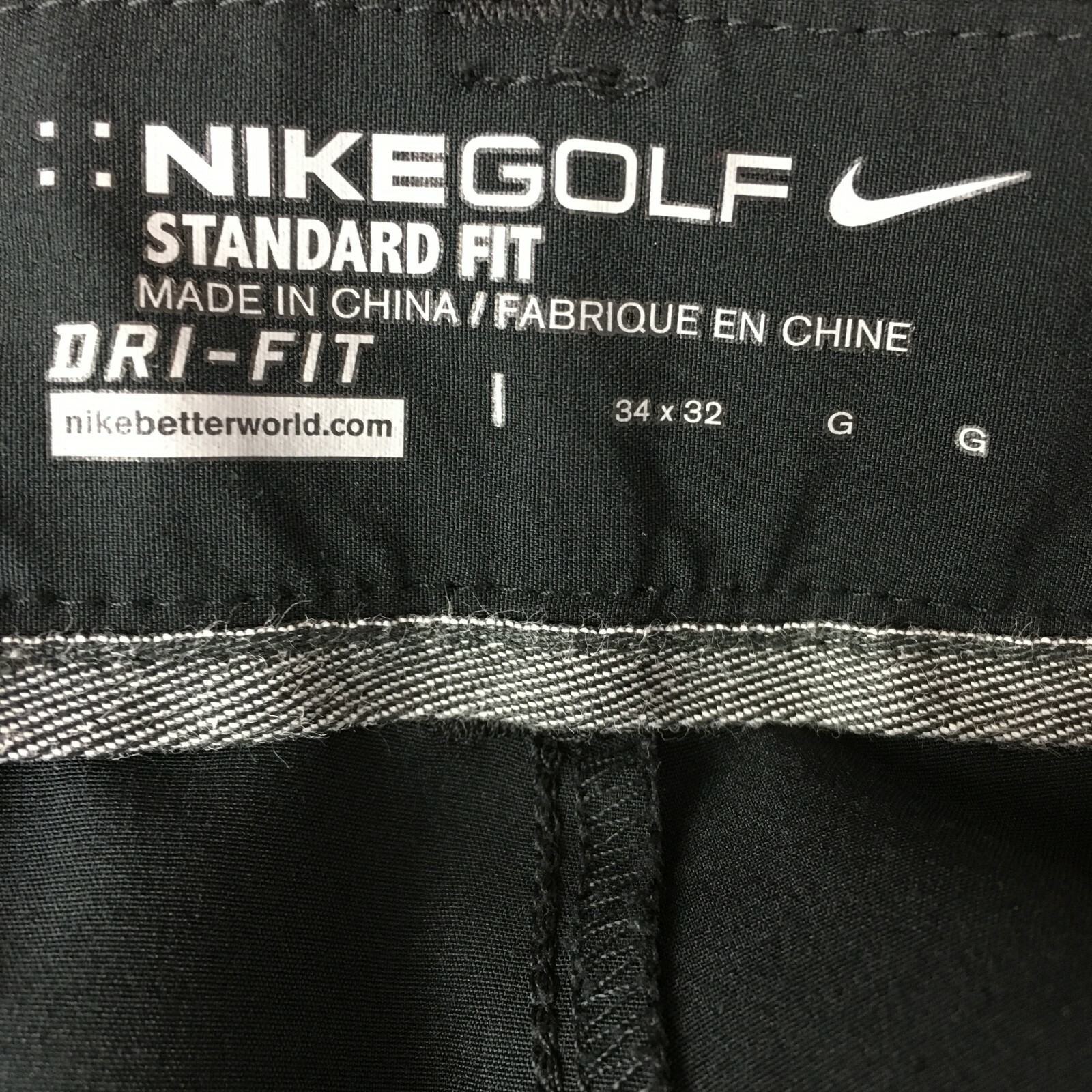 NIKE GOLF 34X32 DRI-FIT Pants Men's Standard Fit Solid Black Stretch Performance
