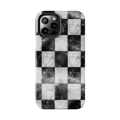 Black White Vintage Marble Chess Board Design Tough iPhone, Samsung Galaxy Cases