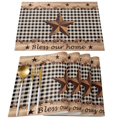 Placemats Set Of 4 Farmhouse Black Plaid Table Mats For Kitchen Dining Table Vin
