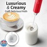 Zulay Kitchen Lux Rechargeable Milk Frother Handheld - Powerful 2-Speed Motor, Fully Waterproof, 2000mAh Battery - Drink Mixer For Latte, Cappuccino, Matcha, Protein Powder - Red