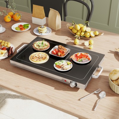 HOMCOM Electric Warming Tray with Adjustable Temperature for Parties Black