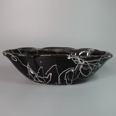 Vintage Art Pottery Black White Splatter Planter Ceramic MCM Atomic Eames Era