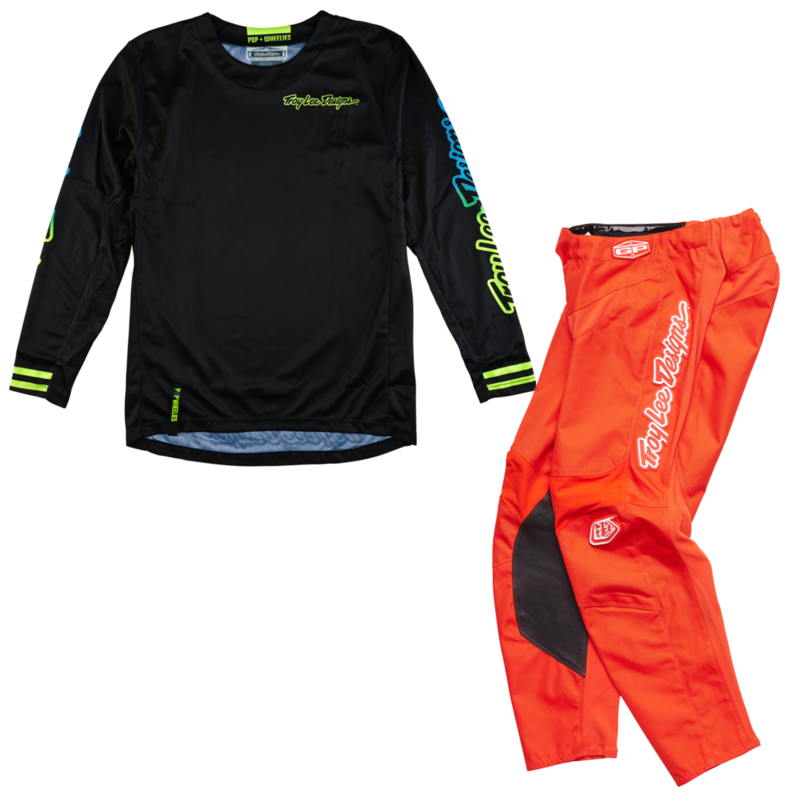 Troy Lee Designs Youth GP Kit Combo - Flo Orange Mono Cyan - Motocross Kit