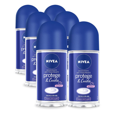 Nivea 48h Protect & Care Anti-Perspirant, 0% Alcohol - 1.69 fl oz (Pack of 6)
