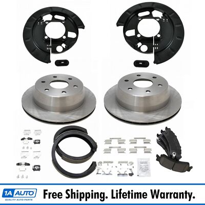 Rear Ceramic Brake Pads Rotors Parking Shoes & Backing Plates Kit for GM Truck