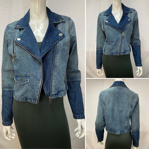 no mass prod　Cropped Moto denim jacket Madden NYC Women's Edgy Cropped Denim Moto Jacket, XXS-XXL