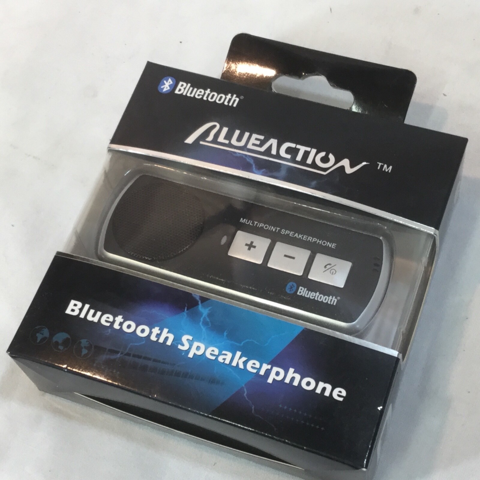 Blueaction Bluetooth Speakerphone Auto Car Kit USB and Car Charger Visor Clip