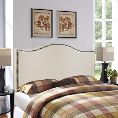 Modway Upholstered Fabric Nailhead Curved Queen Headboard in Ivory