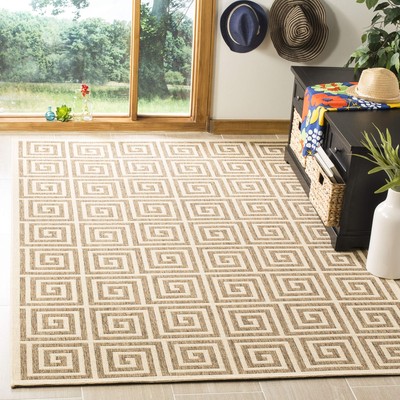 Linden Collection 6'7'' Square Beige/Cream LND129D Greek Key Indoor/ Outdoor ...