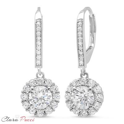 Pre-owned Pucci 3.45ct Round Brilliant Cut Halo Lever Back Drop Dangle Earrings 14k White Gold