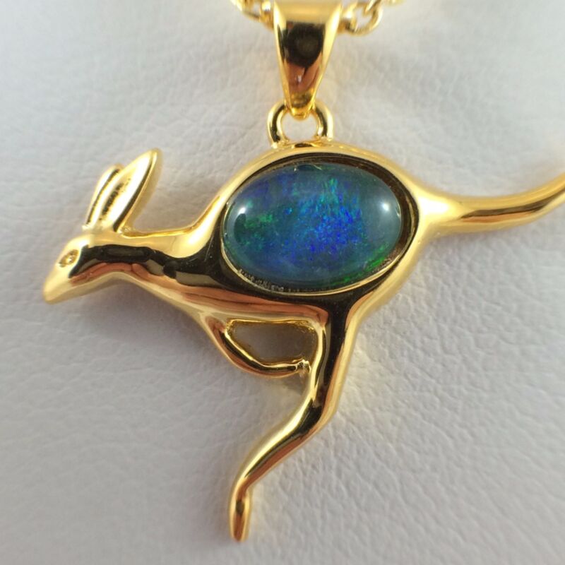 Australian Kangaroo Genuine Triplet Opal Necklace Twice 18ct Gold Plated