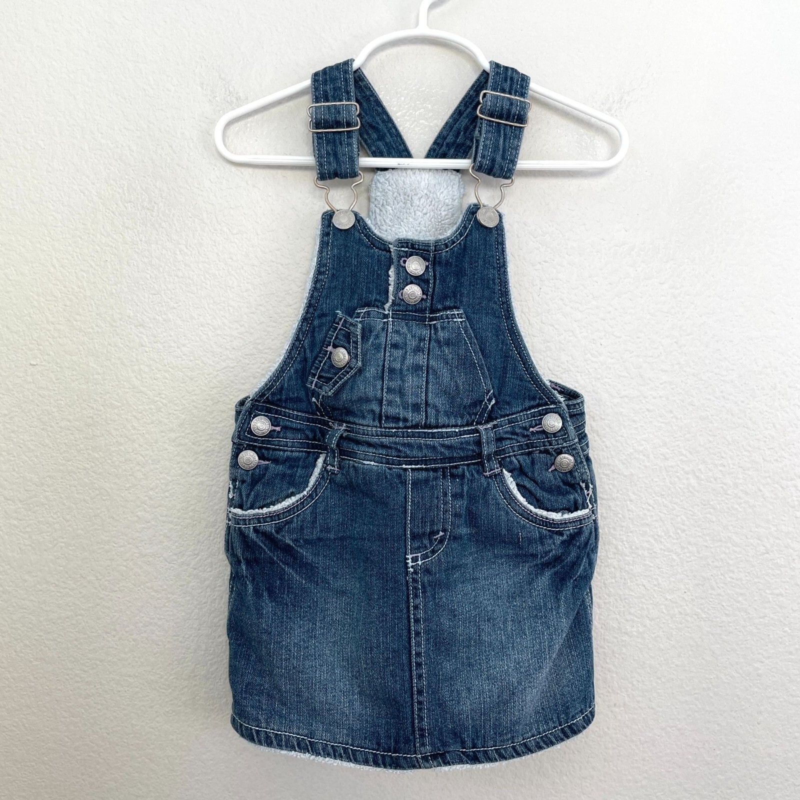 Levis Kids Toddler Girls 4T Denim Overall Dress Faux Fur