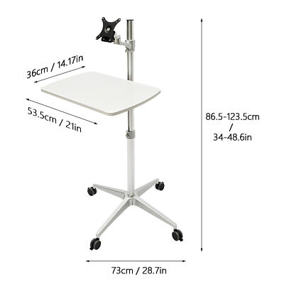 Portable Mobile Rolling Laptop Floor Standing Table Computer Stand Adjustable