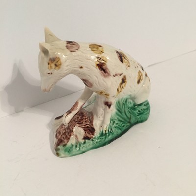 Antique Staffordshire Figure Fox with Game Bird from Wood Family Burslem  c.1790