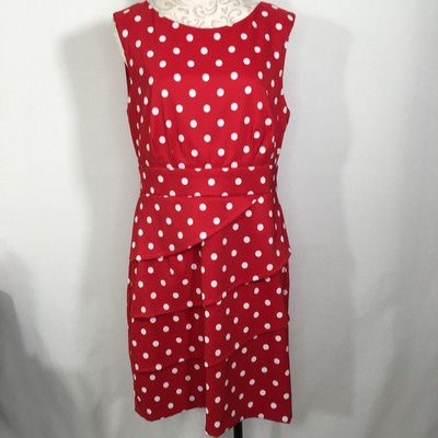 Connected Apparel Sheath Dress Women's 16 Red White Polka Dot Tiered Sleeveless