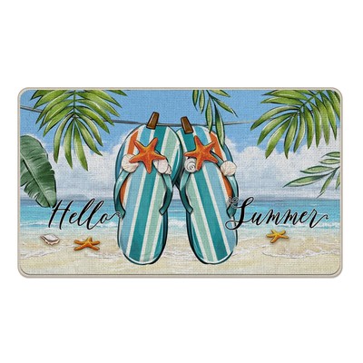 Tailus Hello Summer Flip Flops Decorative Front Door Mat Beach Coastal Tropic