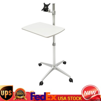 Portable Mobile Rolling Laptop Floor Standing Table Computer Stand Adjustable