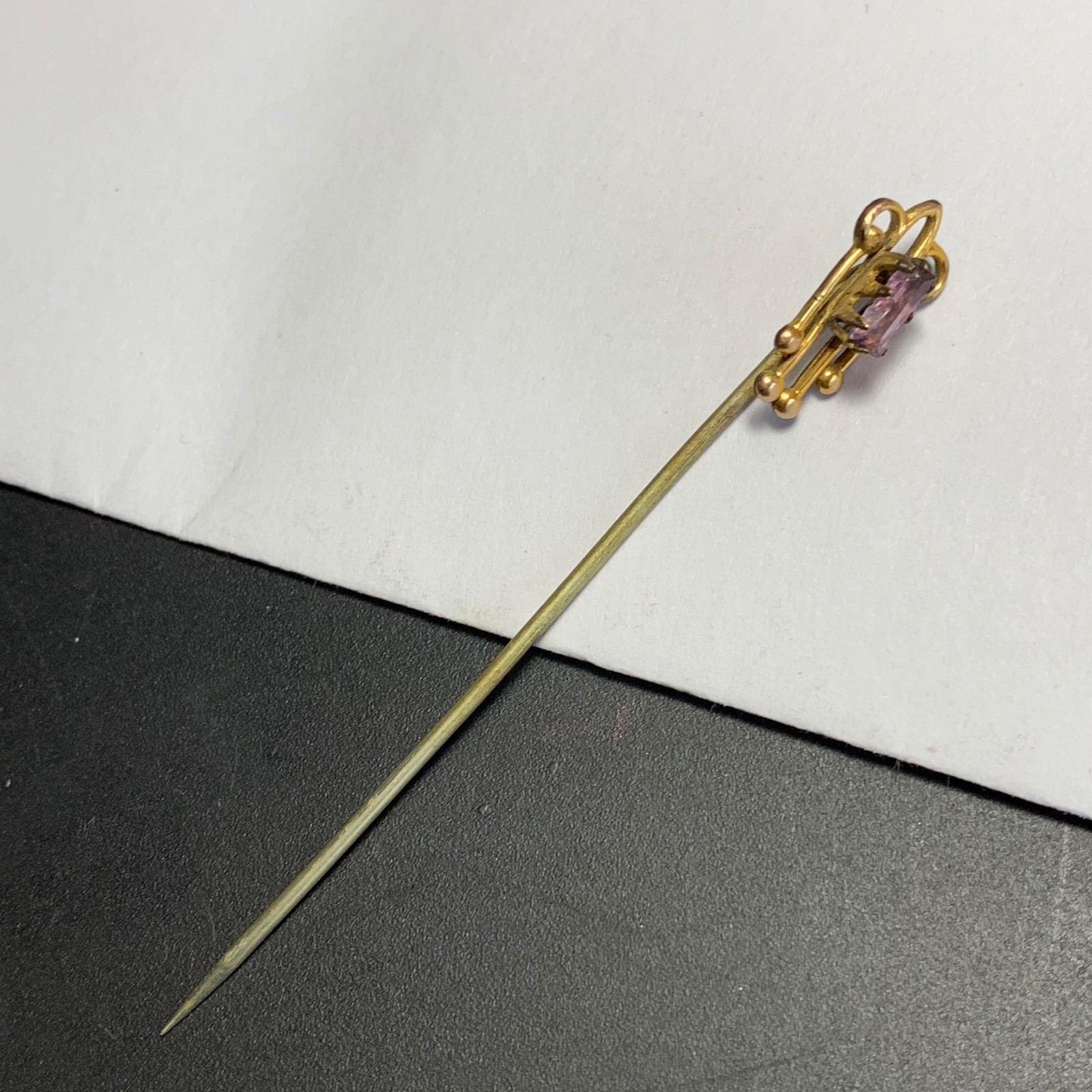 Antique Victorian Gold Plated  Amethyst  Paste Glass Stick Pin
