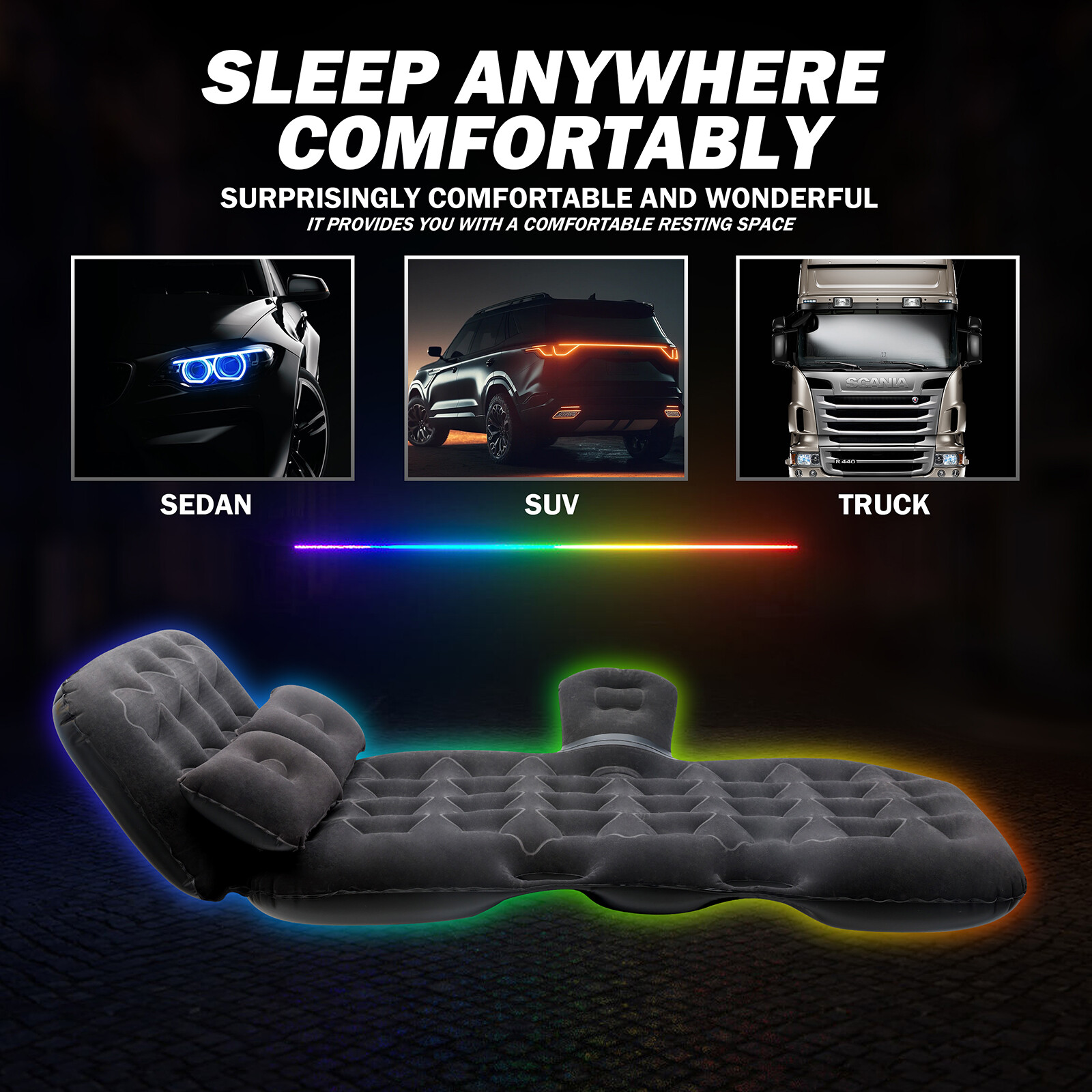 Inflatable Car Travel Air Mattress Thickened Flocking &PVC Camping Bed Universal