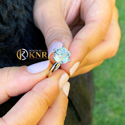 Pre-owned Knr 14k Solid Yellow Gold Round Cut Moissanite Engagement Ring Solitaire Prong 3.00 In White