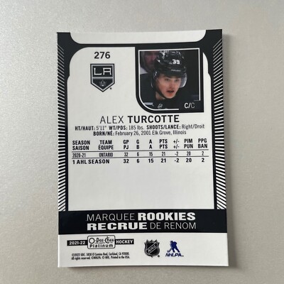 2021 O-Pee-Chee Platinum Hockey #276 Alex Turcotte RC Marquee Rookies