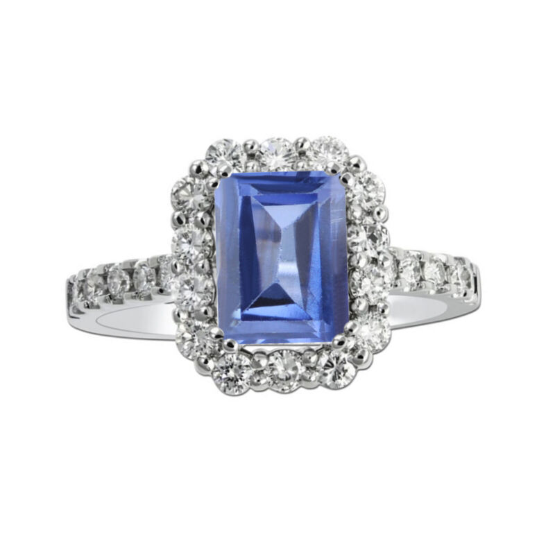 1.90ct Natural Blue Tanzanite & Igi Certified Diamond Ring In 14kt White Gold